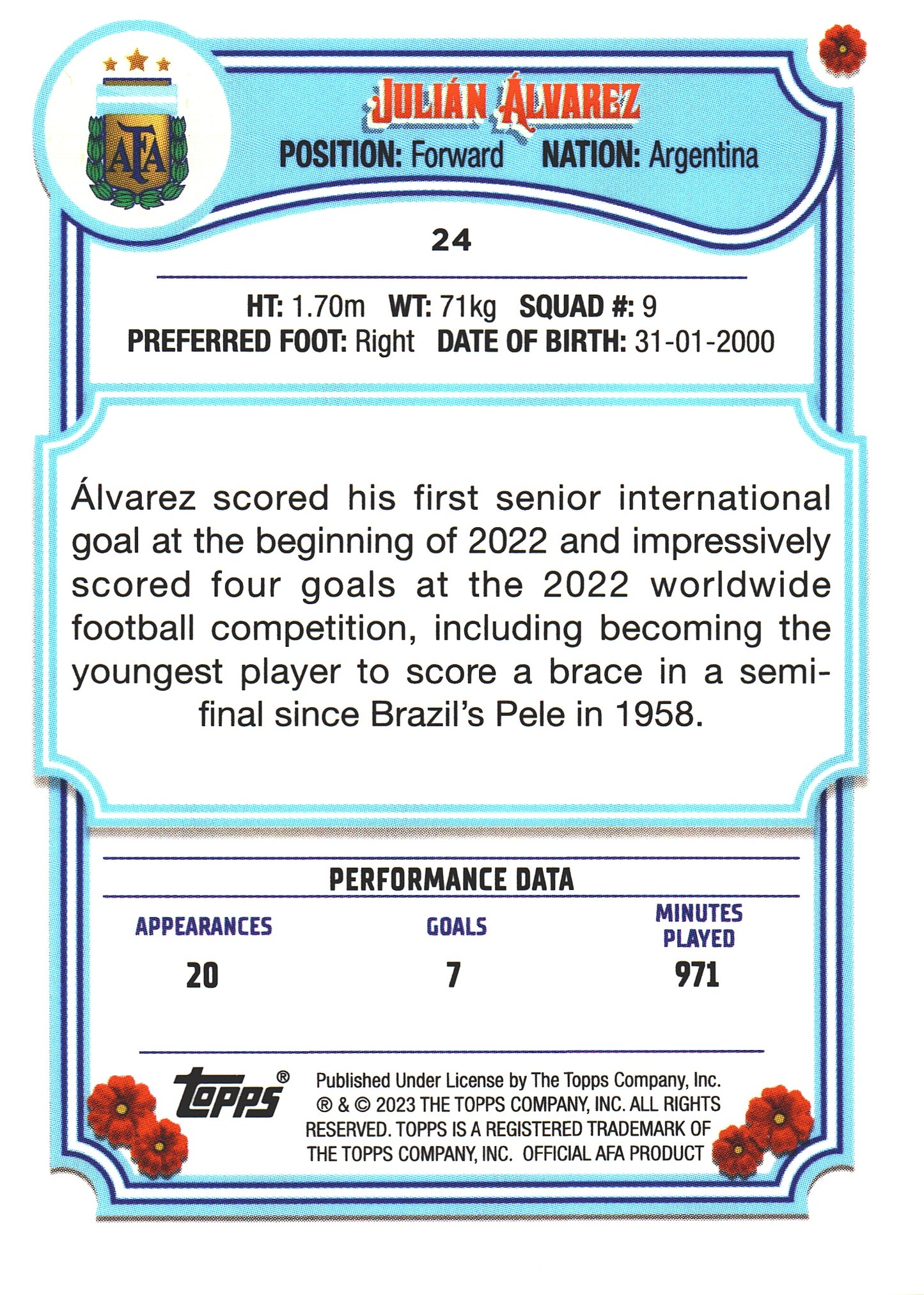 2023 Topps Argentina Fileteado Julian Alvarez #24 Argentina