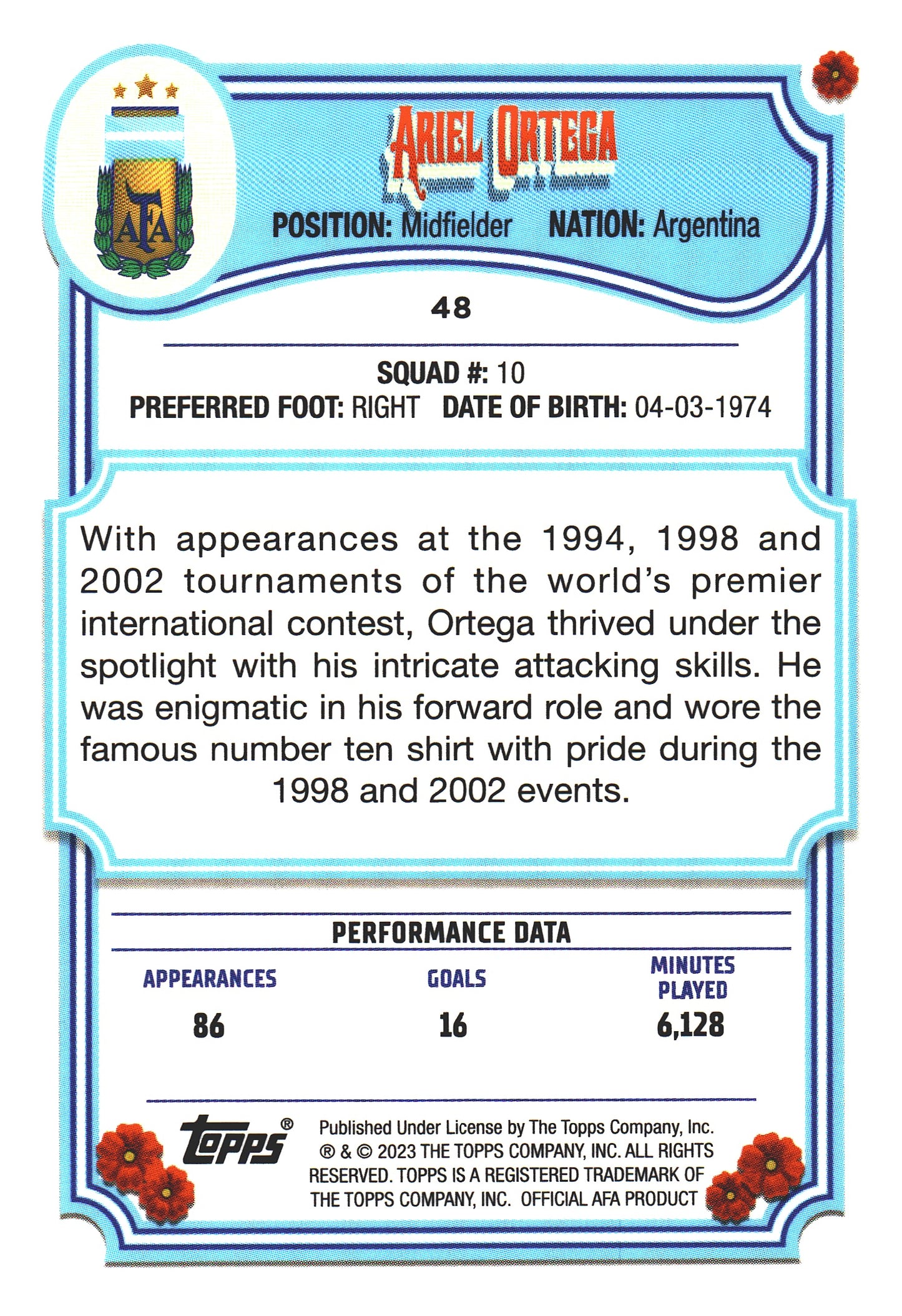 2023 Topps Argentina Fileteado Ariel Ortega #48 Argentina