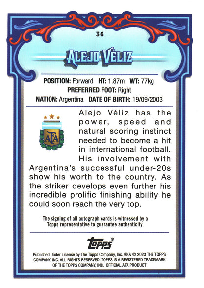 2023 Topps Argentina Fileteado Alejo Velez Autograph 1st Bowman #36 Argentine