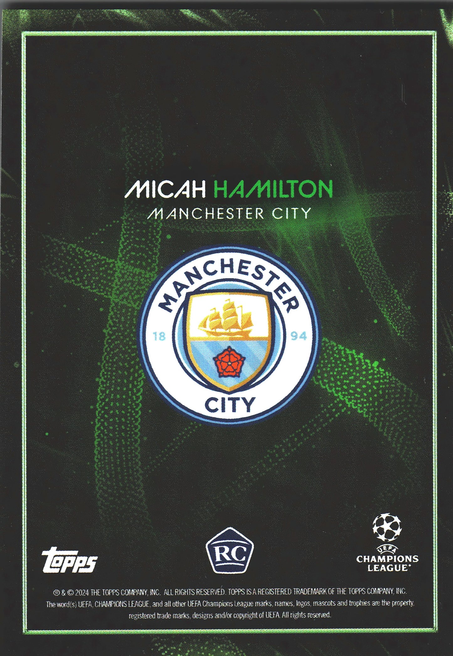 2023 Topps Knockout UCC Micah Hamilton Green /99 RC Manchester City