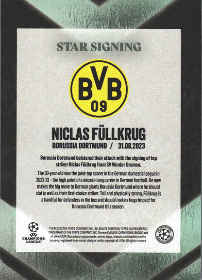 2023 Topps UCC Summer Signings Niclas Fullkrug Star Signing BVB Dortmund