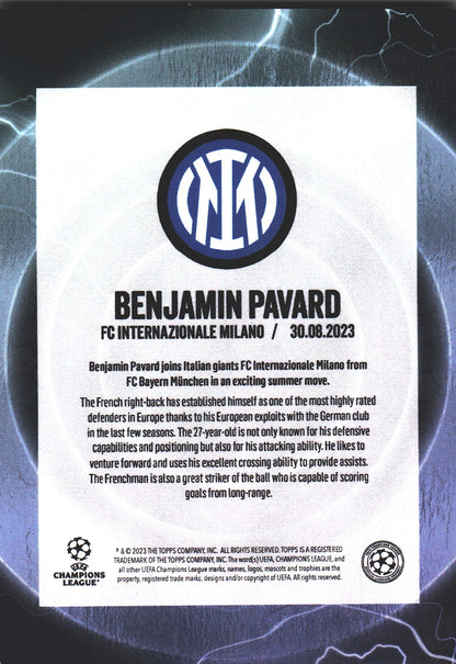 2023 Topps UCC Summer Signings Benjamin Pavard /99 Inter Milan