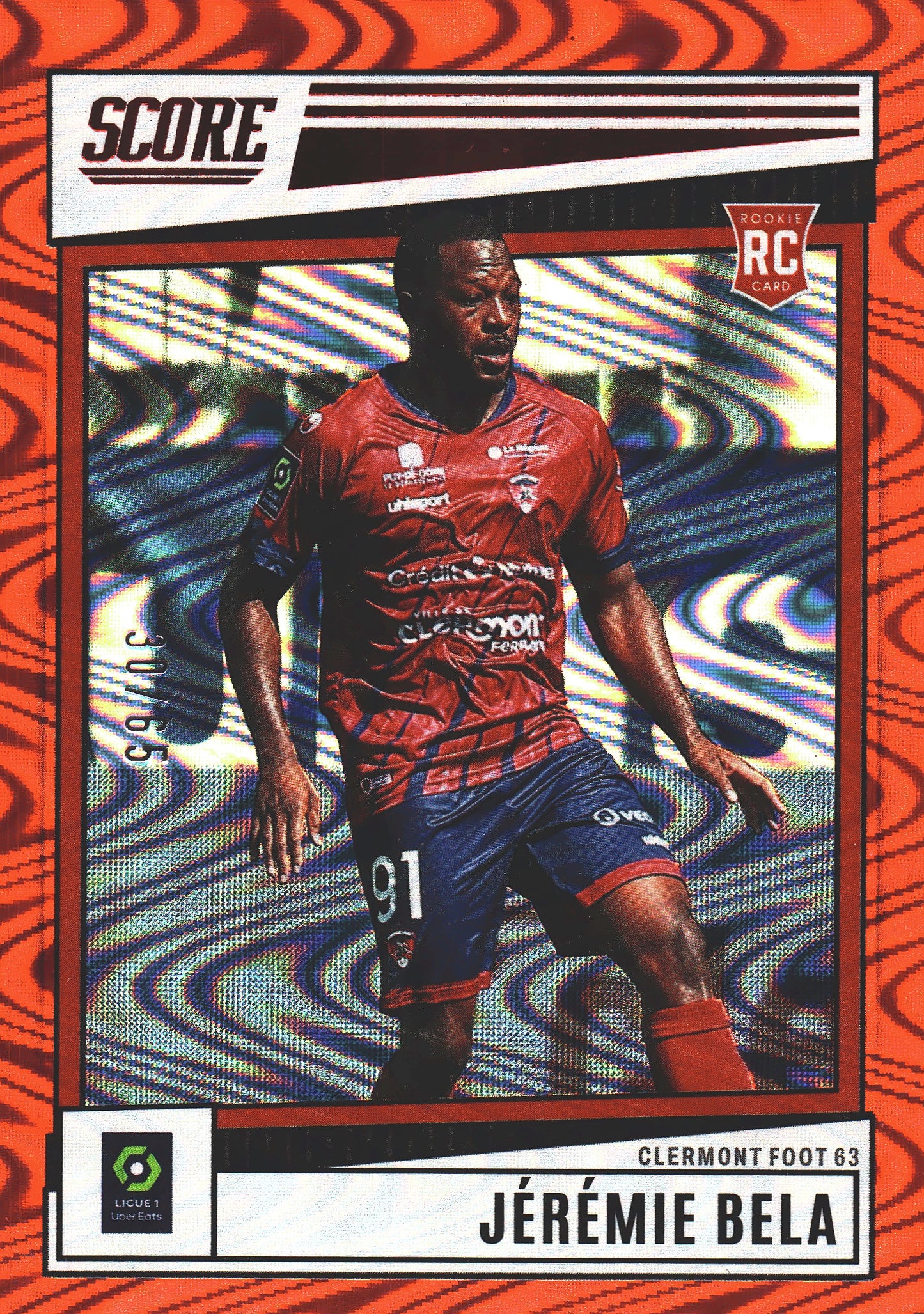 2022 Panini Score Ligue 1 Jeremie Bela RC Red Swirl /65 #44 Clermont Foot