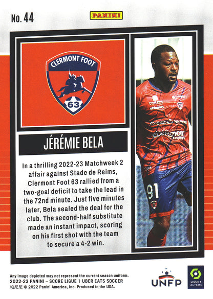 2022 Panini Score Ligue 1 Jeremie Bela RC Red Swirl /65 #44 Clermont Foot
