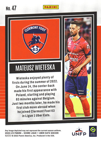 2022 Panini Score Ligue 1 Mateusz Wieteska RC Silver Swirl /25 #47 Clermont Foot