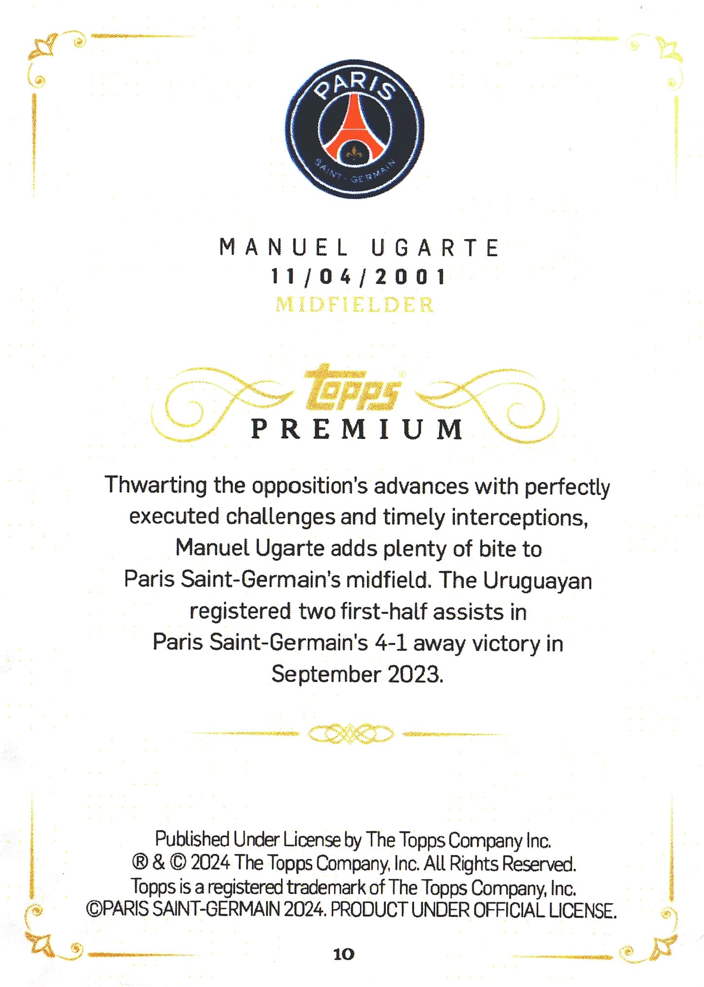 2023 Topps Premium Manuel Ugarte White Emerald /30 #35 PSG