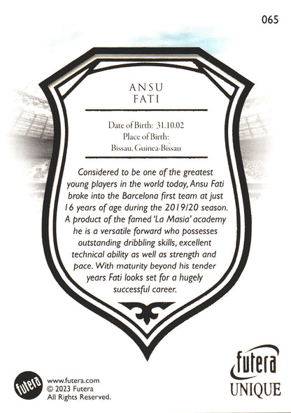 2023 Futera Unique Ansu Fati #65 Espagne