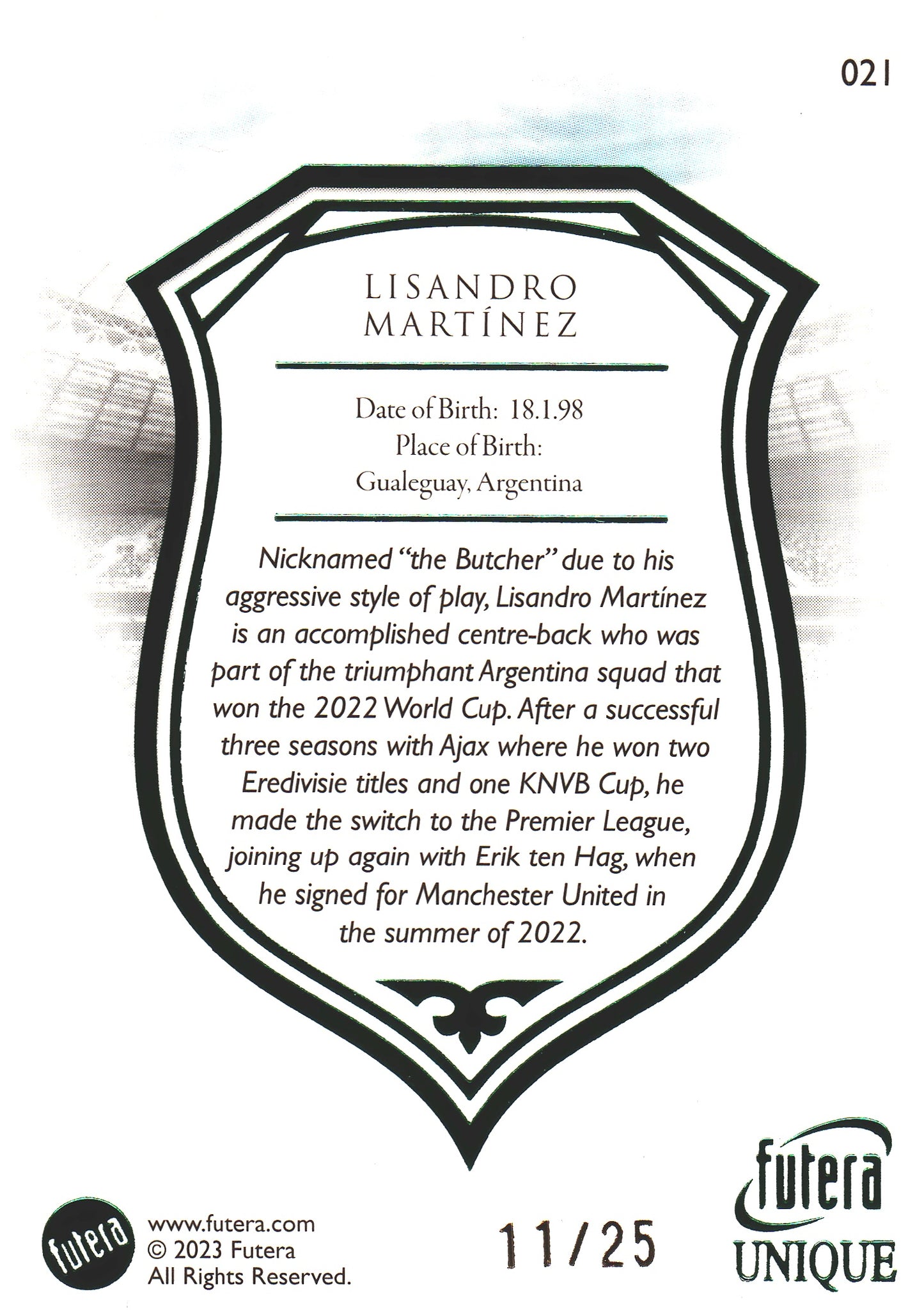 2023 Futera Unique Lisandro Martinez Green /25 #21 Argentine