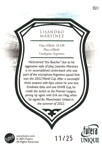2023 Futera Unique Lisandro Martinez Green /25 #21 Argentine