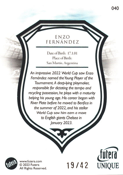 2023 Futera Unique Enzo Fernandez Blue /42 #40 Argentine