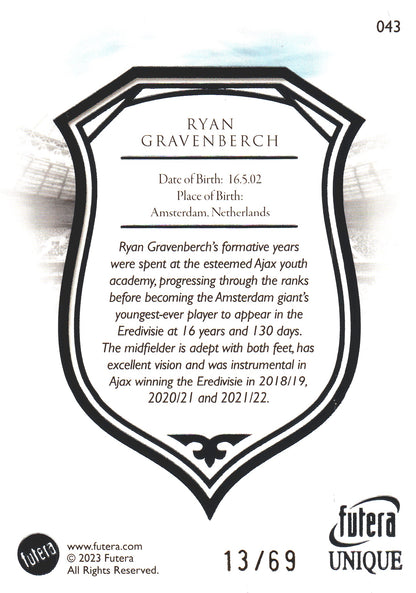 2023 Futera Unique Ryan Gravenberch /69 #43 Pays Bas