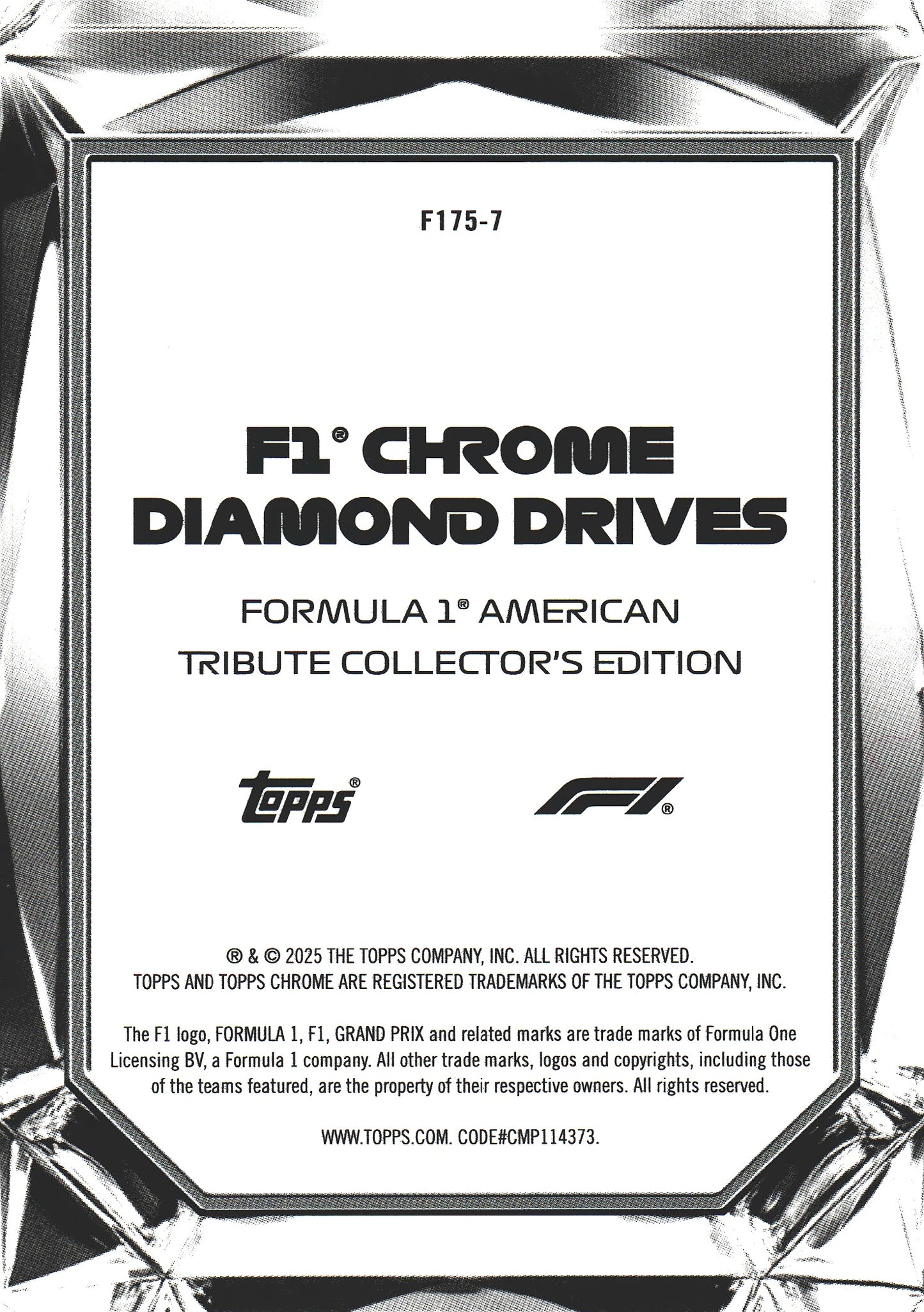 2025 Topps Chrome Formula 1 Diamond Drives Formula 1 American Tribute Collector's Edition #F175-7