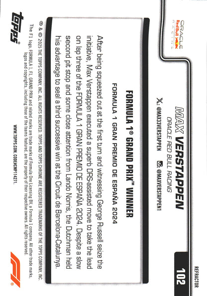 2025 Topps Chrome Formula 1 Max Verstappen GPW Refractor #102 Red Bull