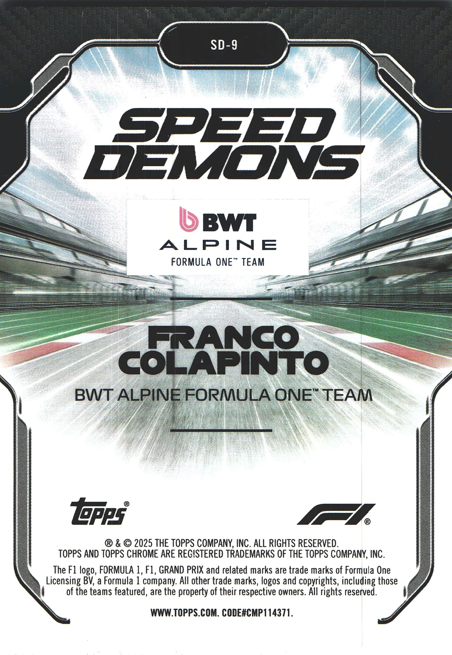 2025 Topps Chrome Formula 1 Speed Demons Franco Colapinto #SD-9 Alpine