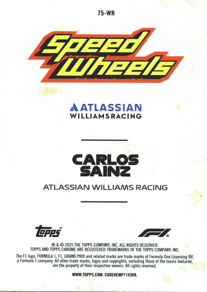 2025 Topps Chrome Formula 1 1975 Speed Wheels Carlos Sainz #75-WR Williams