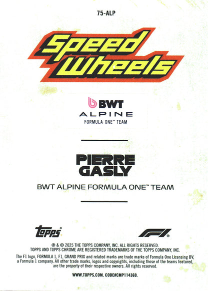 2025 Topps Chrome Formula 1 1975 Speed Wheels Pierre Gasly #75-ALP Alpine