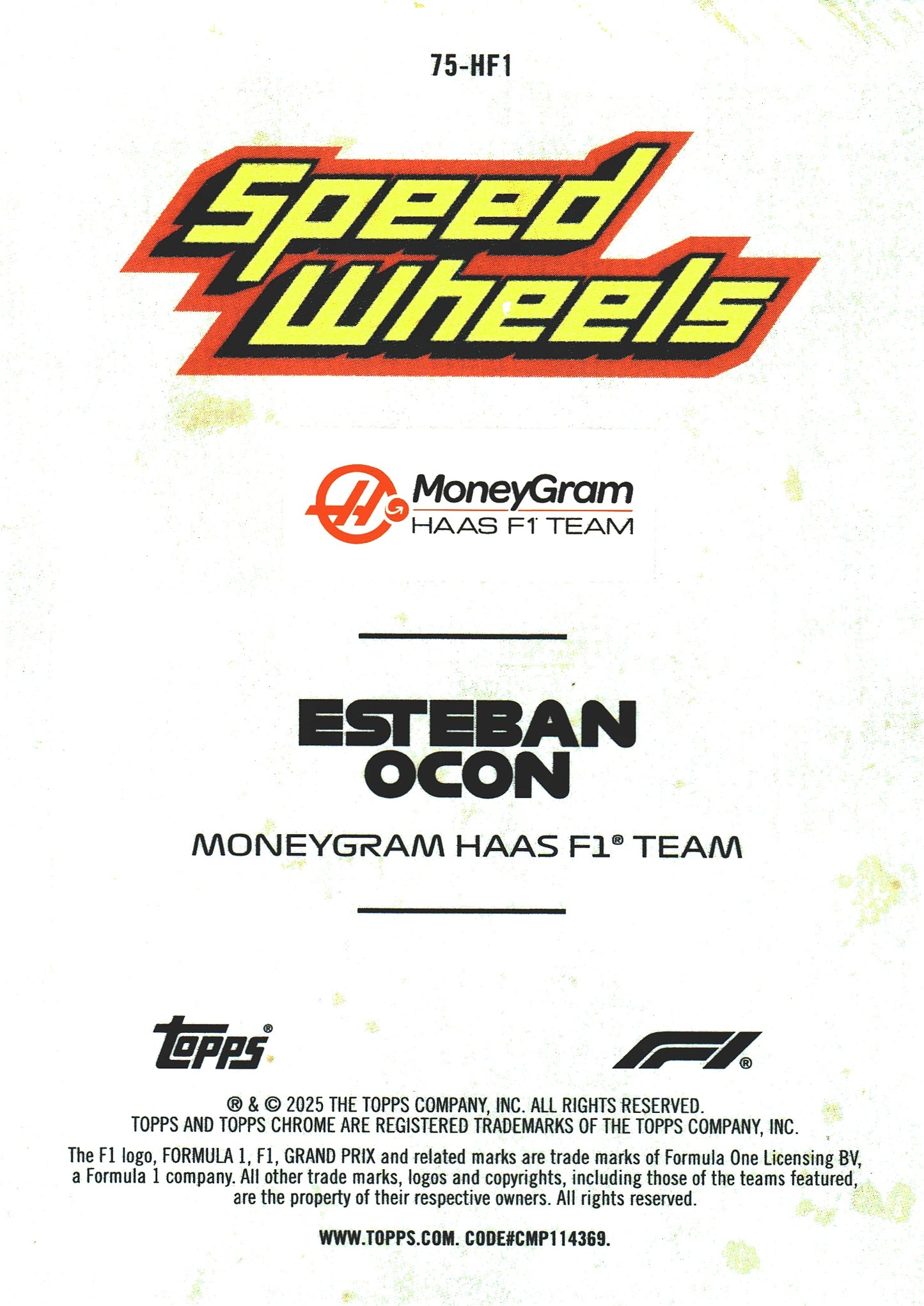 2025 Topps Chrome Formula 1 1975 Speed Wheels Esteban Ocon #75-HF1 Haas