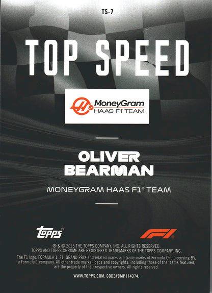 2025 Topps Chrome Formula 1 Top Speed Oliver Bearman #TS-7 Haas
