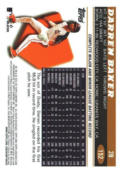 2025 Topps Archives Black Foilboard RC Darren Baker #152 Washington Nationals