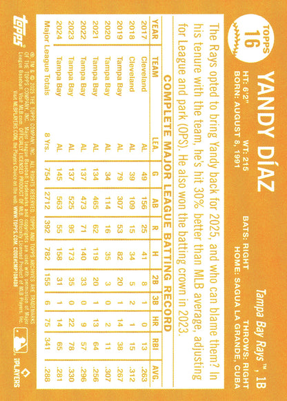 2025 Topps Archives Pink Yandy Diaz #16 Tampa Bay Rays