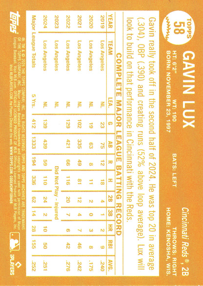 2025 Topps Archives Pink Gavin Lux #58 Cincinnati Reds