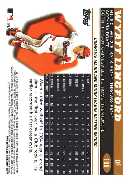 2025 Topps Archives Pink Wyatt Langford #109 Texas Rangers