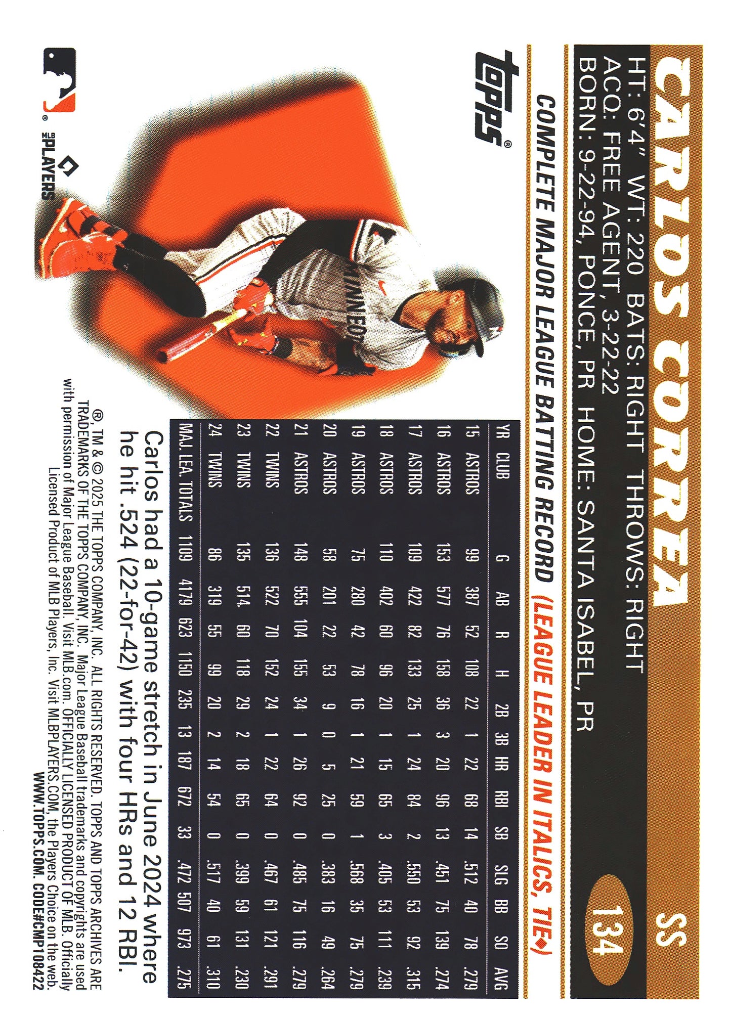 2025 Topps Archives Pink Carlos Correa #134 Minnesota Twins