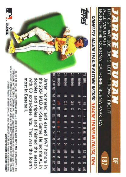 2025 Topps Archives Pink Jarren Duran #187 Boston Red Sox