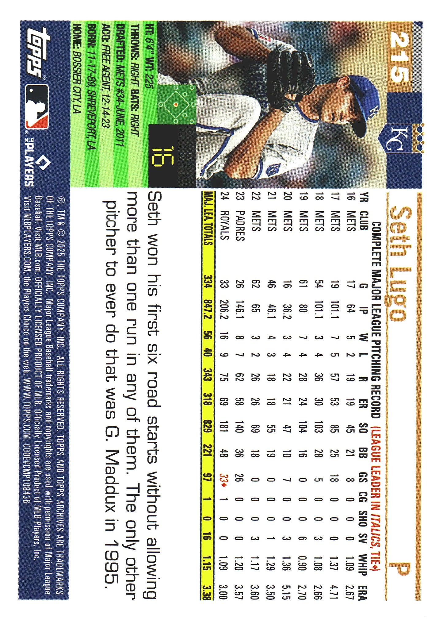 2025 Topps Archives Pink Seth Lugo #215 Kansas City Royals