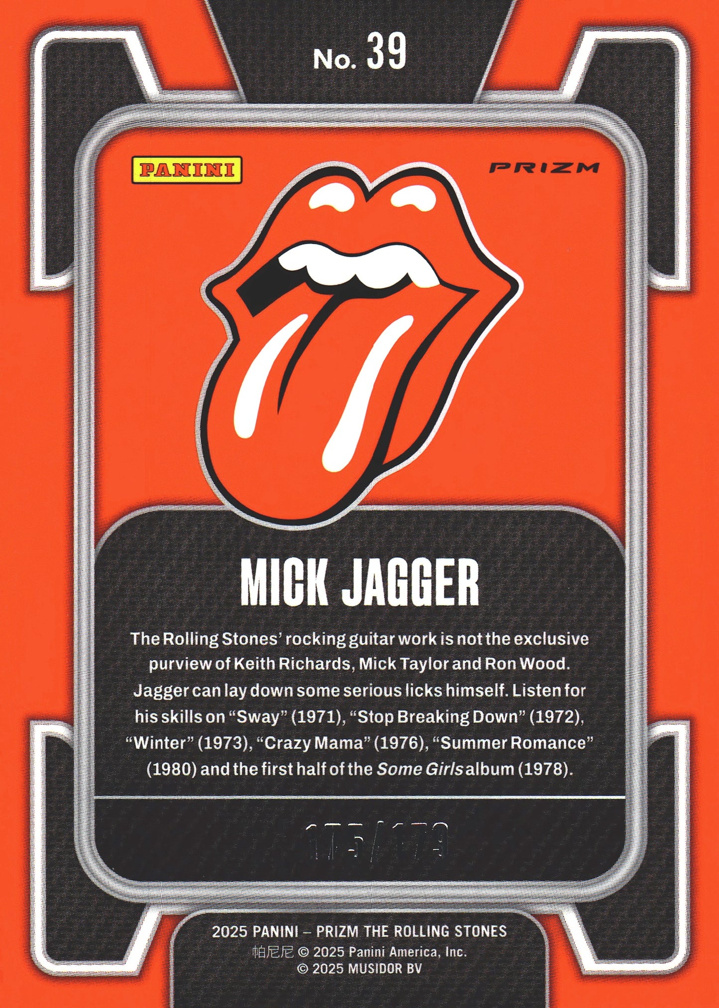 2025 Panini Prizm The Rolling Stones Red and black checker /179 Mick Jagger #39