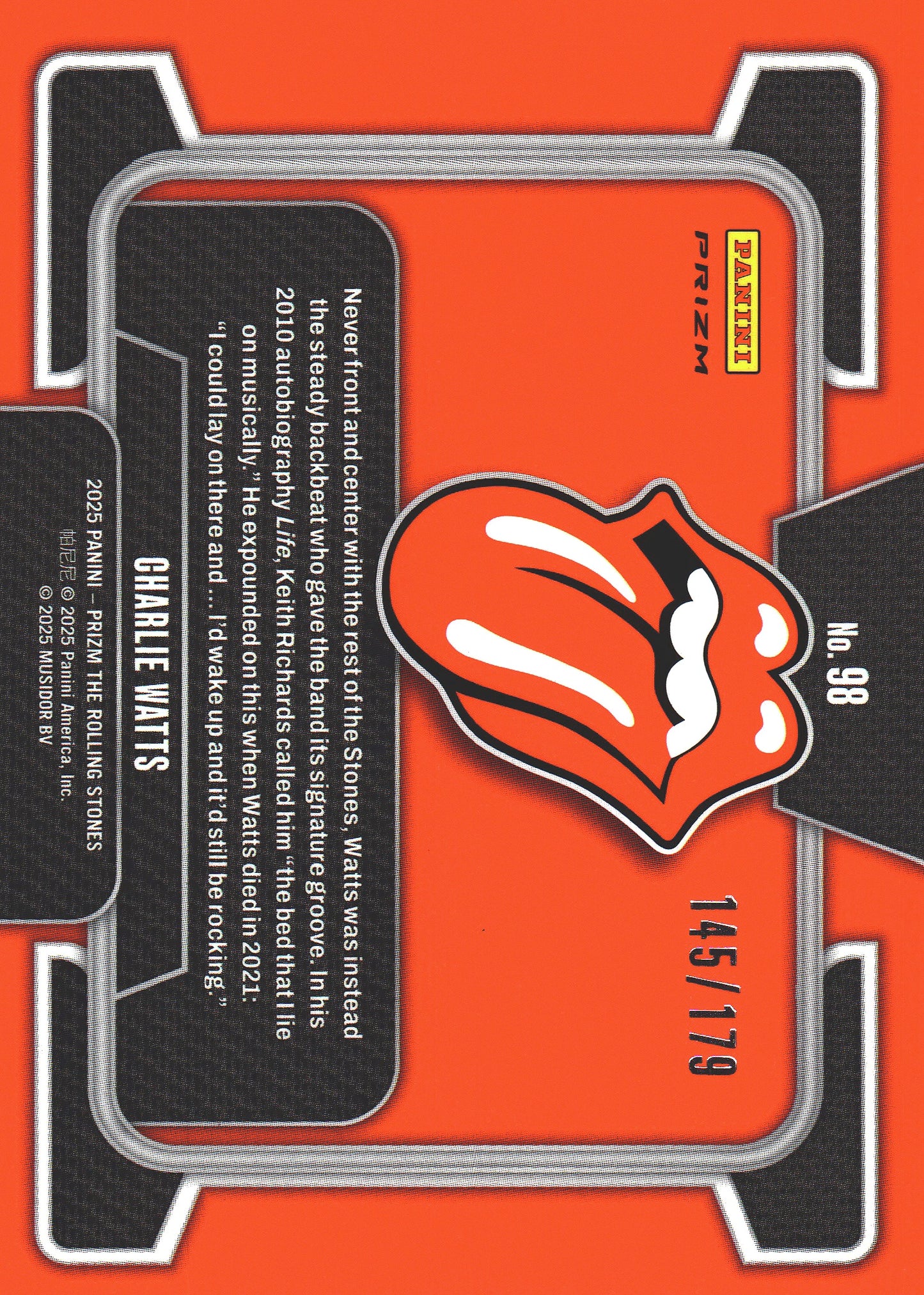 2025 Panini Prizm The Rolling Stones Red and black checker /179 Charlie Watts #98