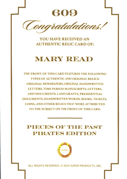 2025 Pieces of the Past Pirates Relic Mary Read #609