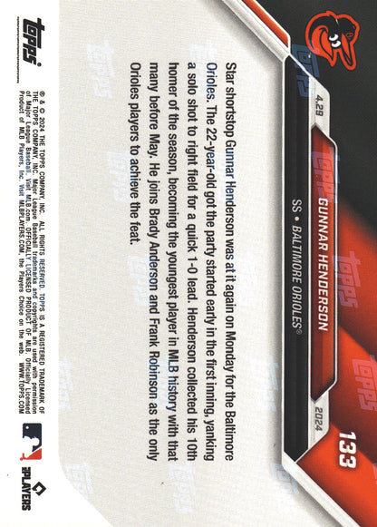 2024 Topps Now Gunnar Henderson #133 Baltimore Orioles