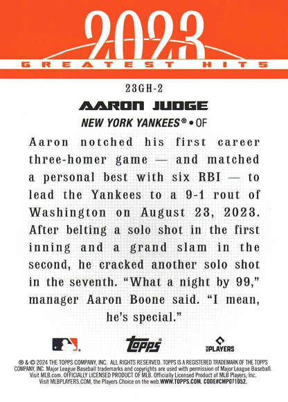 2024 Topps Series 1 2023 Greatest Hits Aaron Judge #23GH-2 New York Yankees