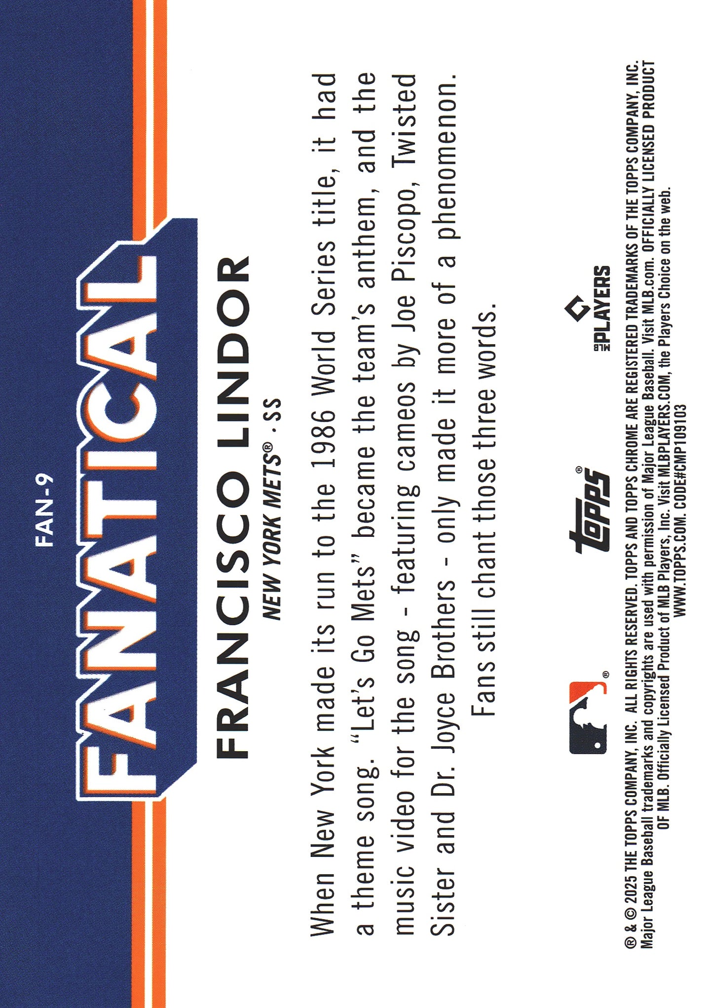 2025 Topps Chrome Fanatical Francisco Lindor #FAN-9 New York Mets