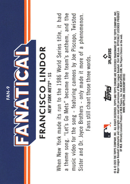 2025 Topps Chrome Fanatical Francisco Lindor #FAN-9 New York Mets