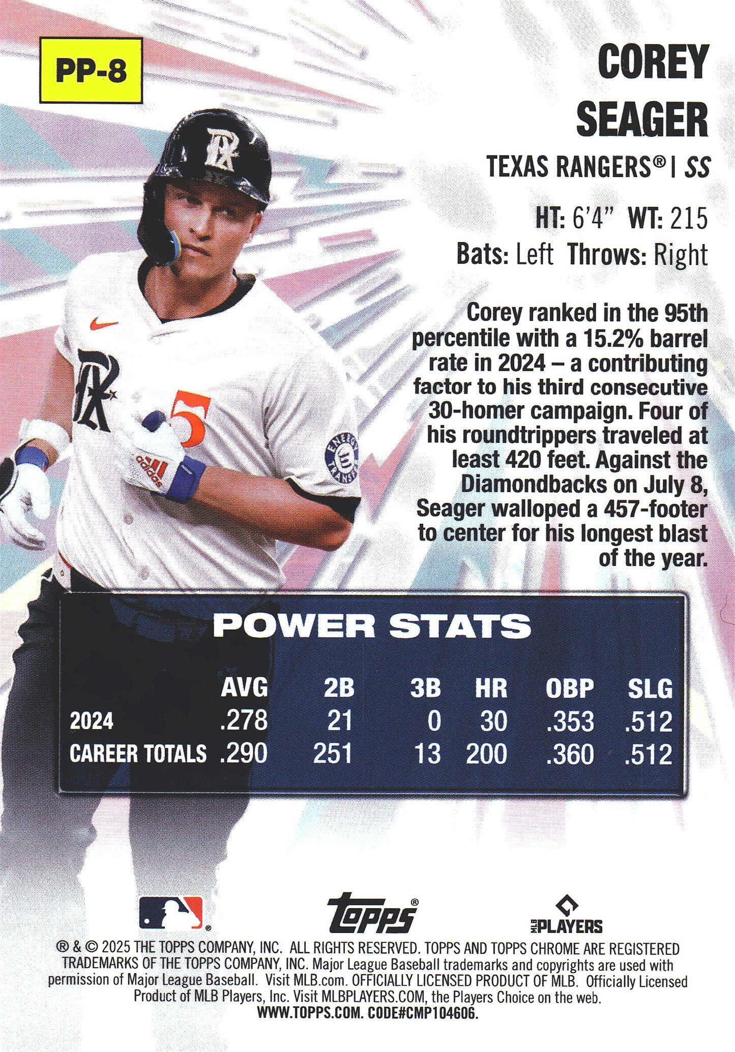 2025 Topps Chrome Power Players Corey Seager #PP-8 Texas Rangers
