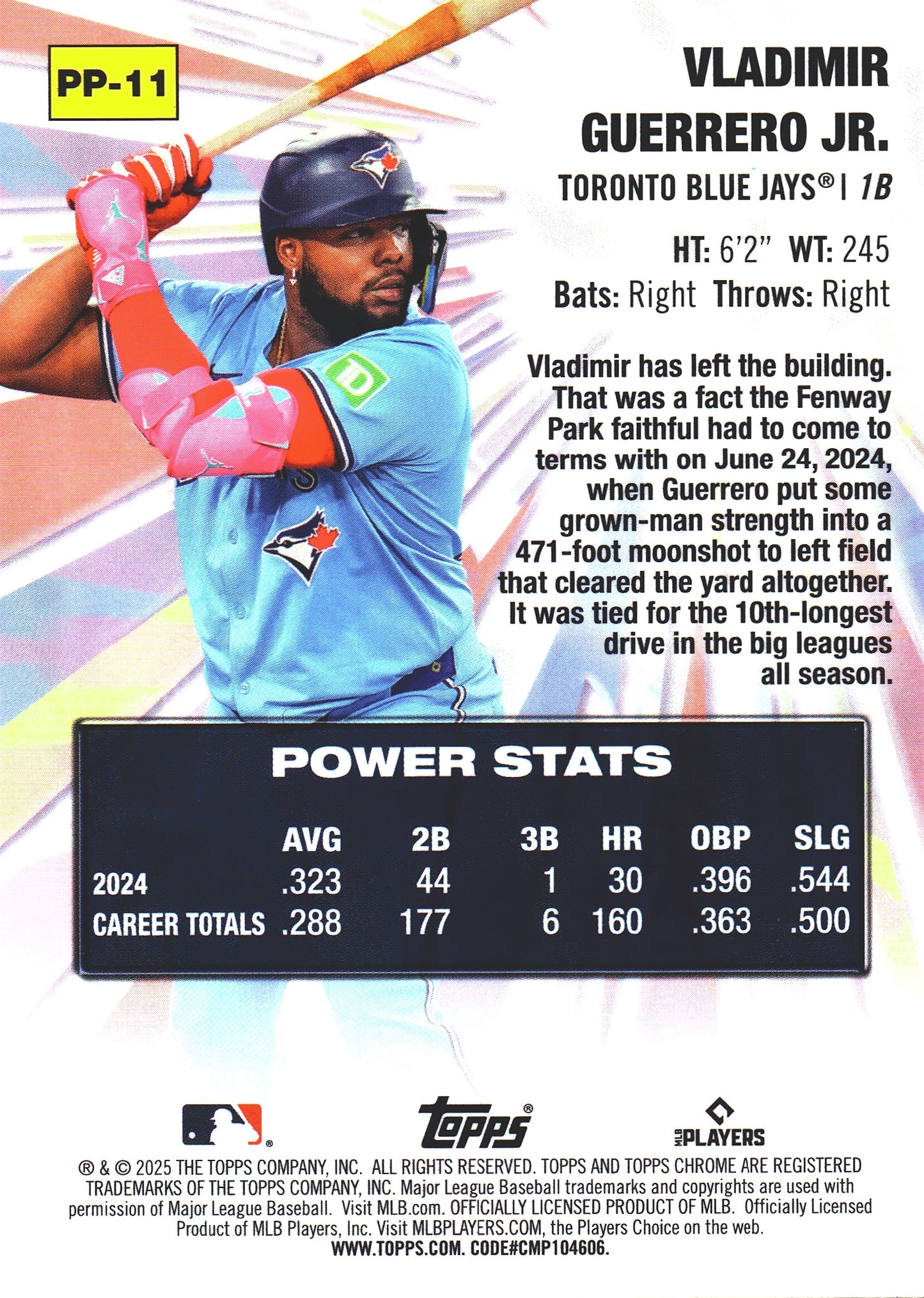 2025 Topps Chrome Power Players Vladimir Guerrero Jr. #PP-11 Toronto Blue Jays
