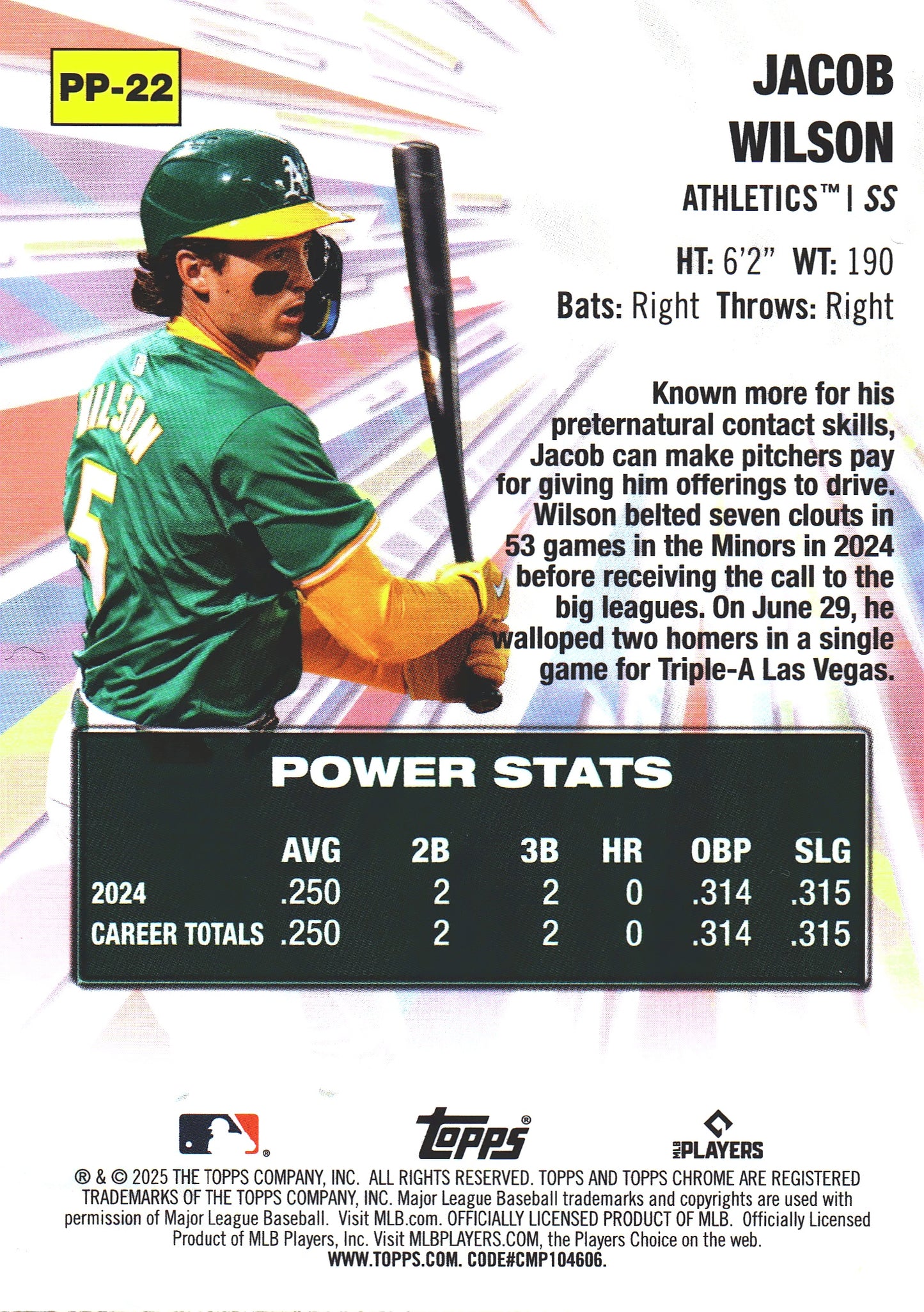 2025 Topps Chrome Power Players Jacob Wilson #PP-22 Athletics
