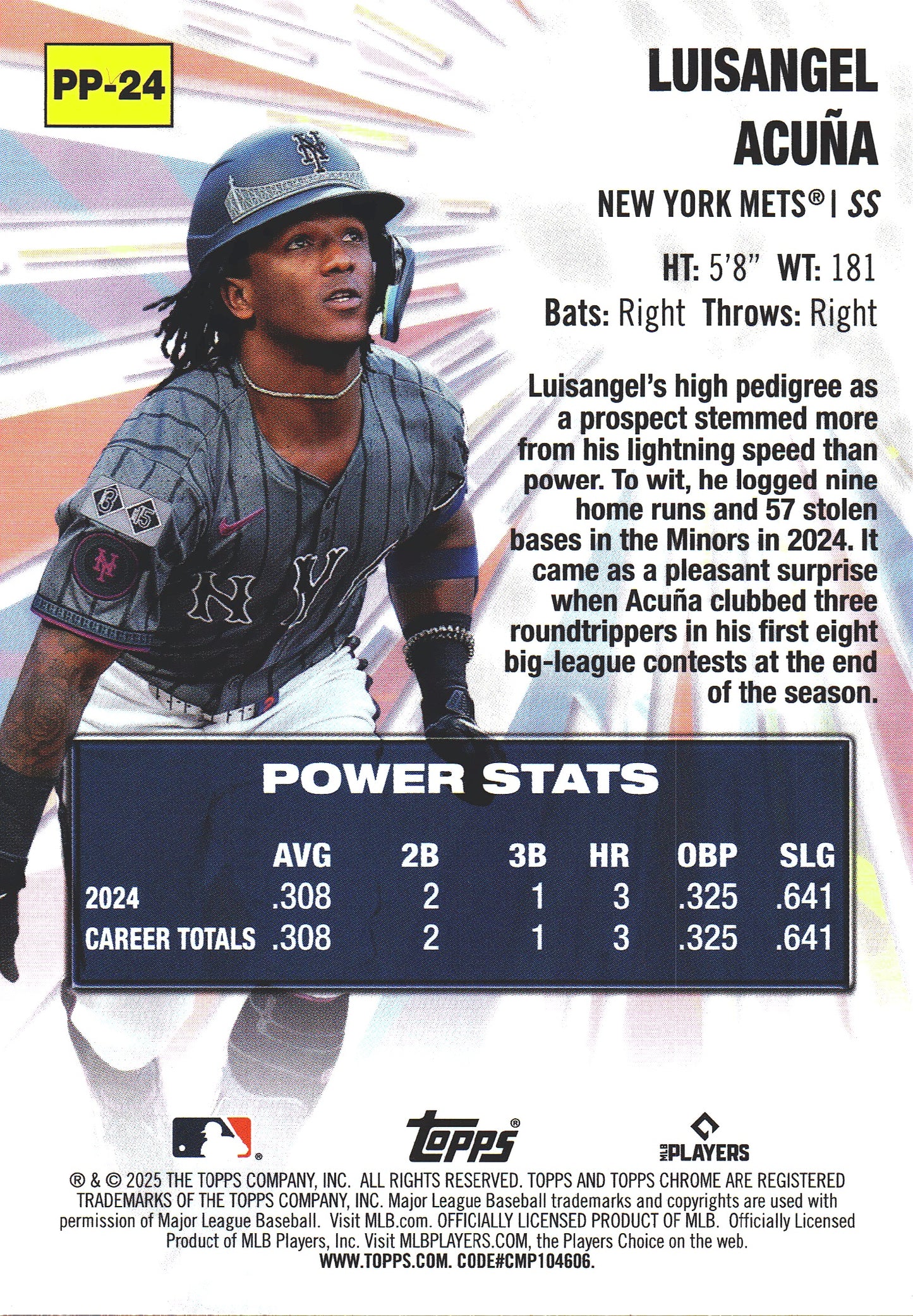 2025 Topps Chrome Power Players Luisangel Acuna #PP-24 New York Mets