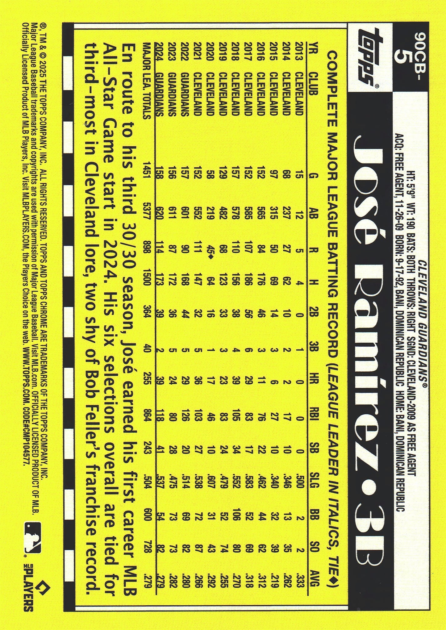 2025 Topps Chrome 1990 Baseball 35th Anniversary Jose Ramirez #90CB-5 Cleveland Guardians