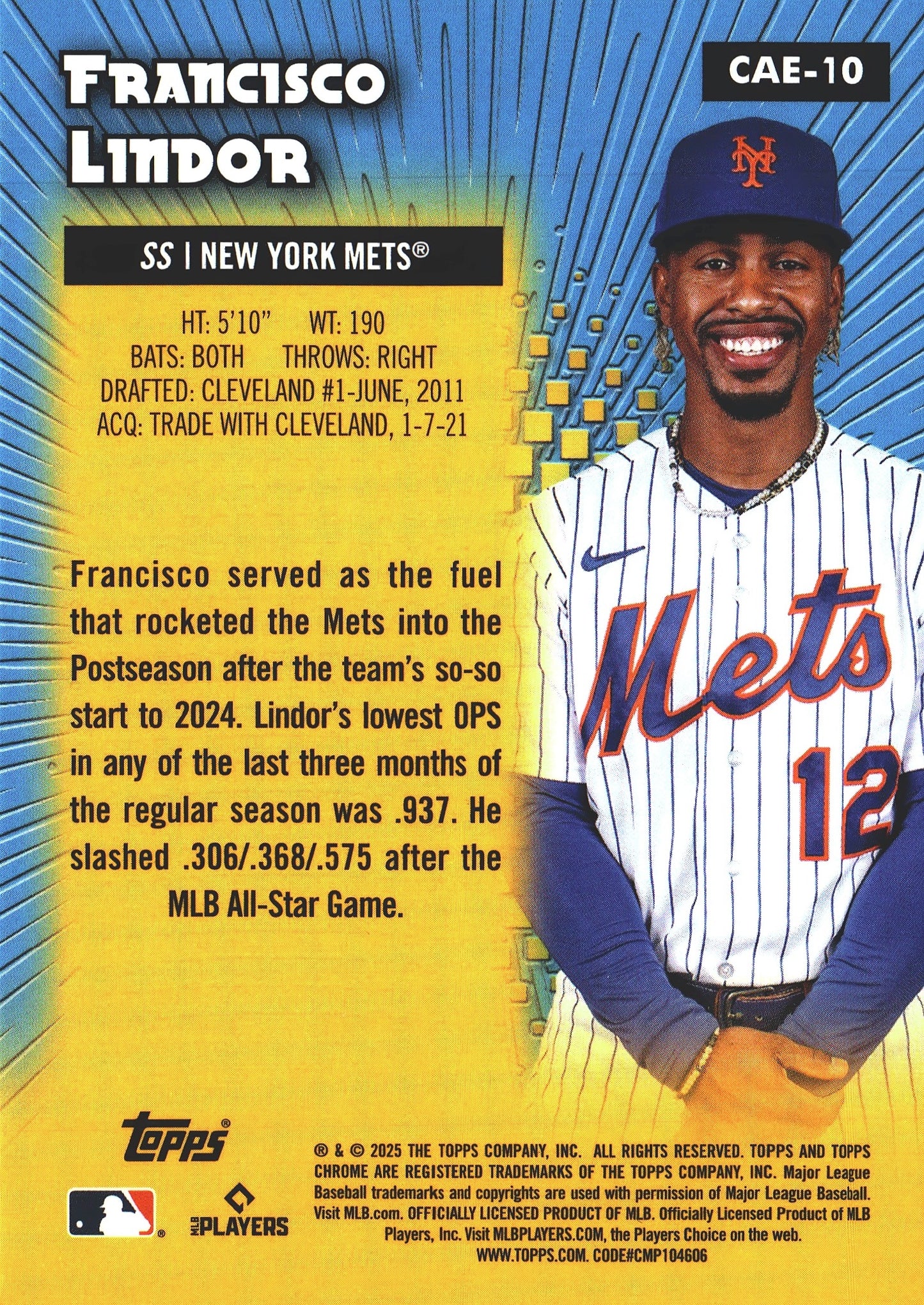 2025 Topps Chrome All-Etch Francisco Lindor #CAE-10 New York Mets