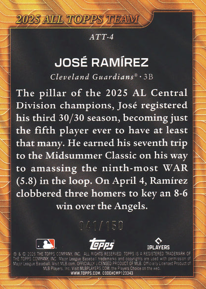 2026 Topps Series 1 2025 All Topps Team Blue Foil Jose Ramirez /150 #ATT-4 Cleveland Guardians
