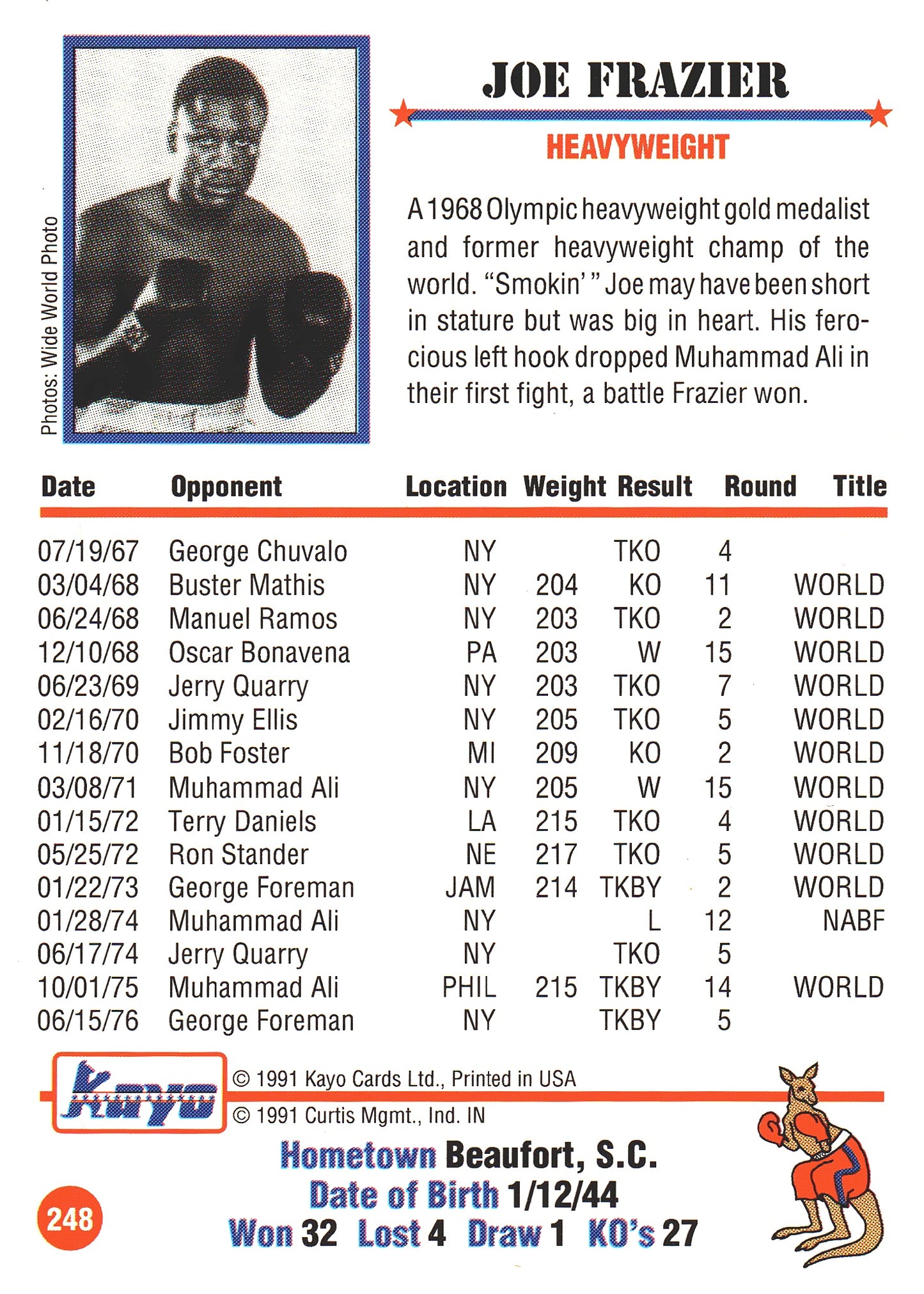 1991 Kayo Boxing Joe Frazier #248