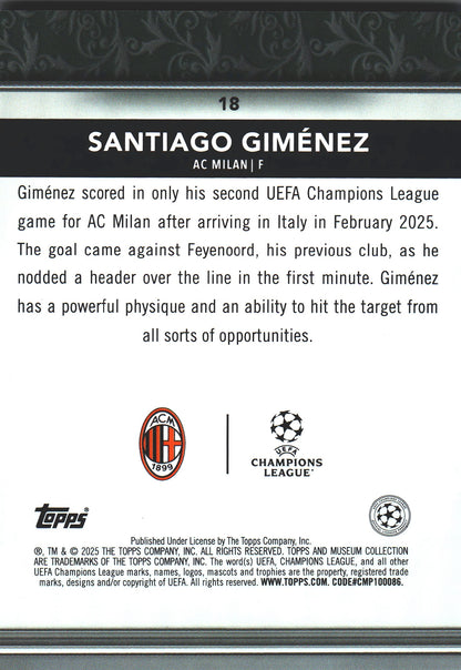 2024 Topps Museum UCC Santiago Gimenez #18 A.C. Milan