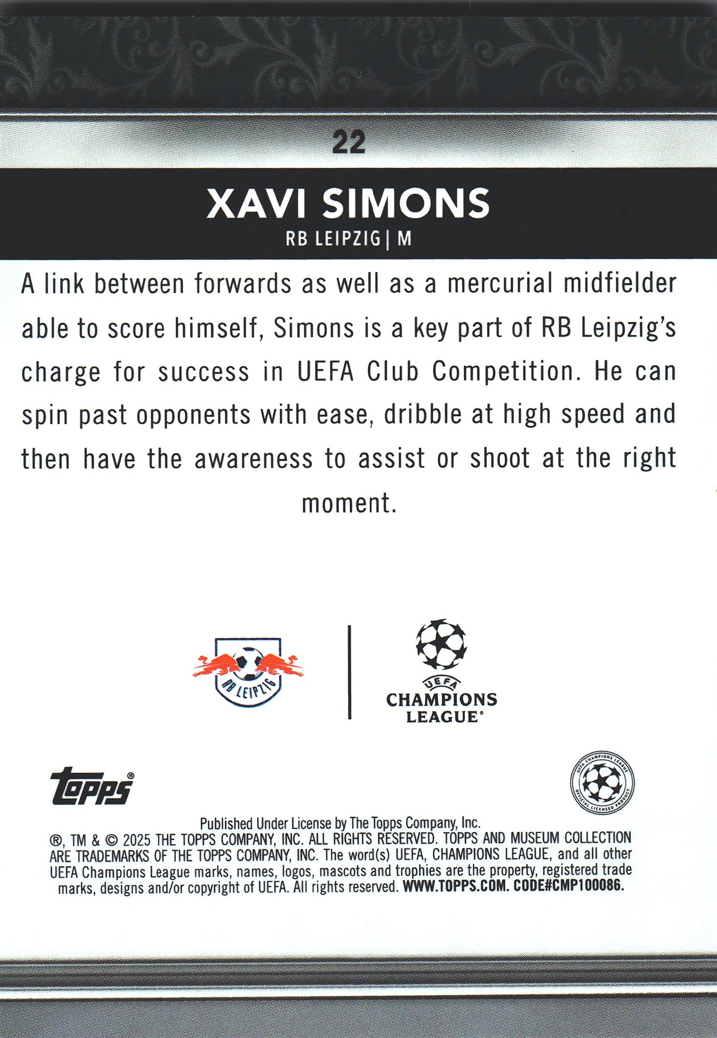 2024 Topps Museum UCC Xavi Simons #22 RB Leipzig