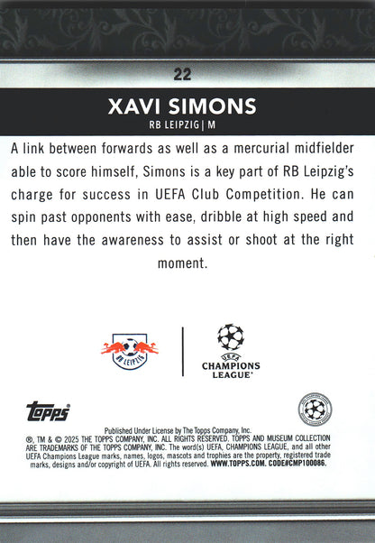 2024 Topps Museum UCC Xavi Simons #22 RB Leipzig