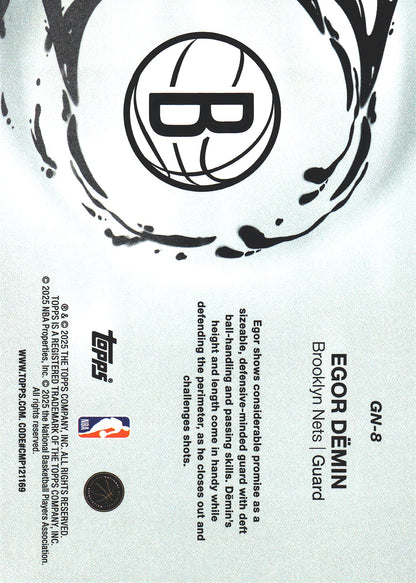 2025 Topps NBA Generation Now Egor Demin RC #GN-8 Brooklyn Nets