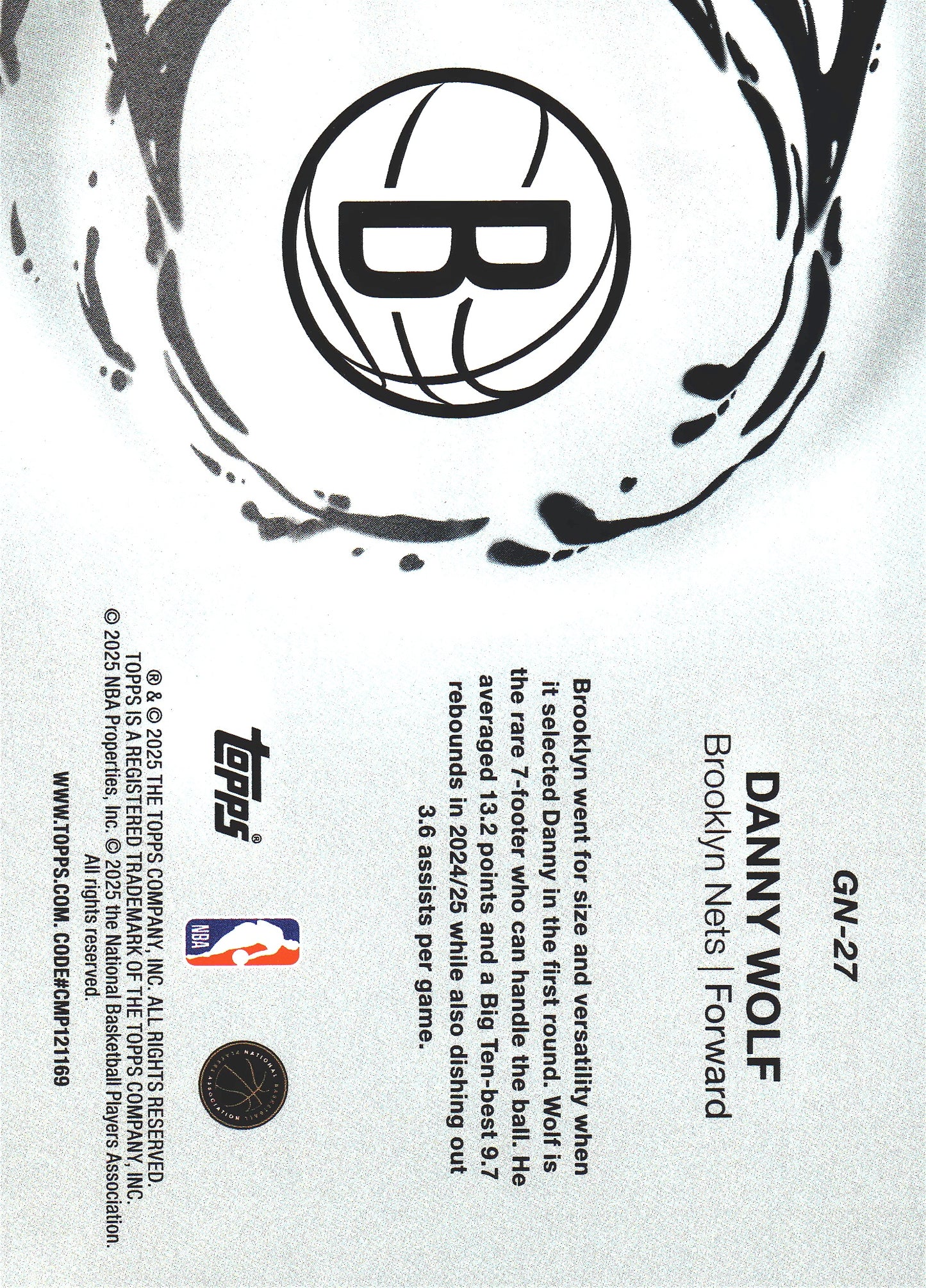 2025 Topps NBA Generation Now Danny Wolf RC #GN-27 Brooklyn Nets