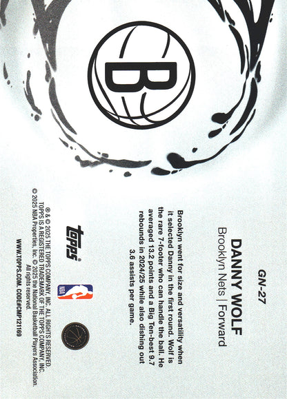 2025 Topps NBA Generation Now Danny Wolf RC #GN-27 Brooklyn Nets